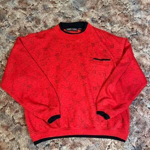 Vintage 90s Street Scenes Abstract Print Red Pocket Crewneck Skater Size XL